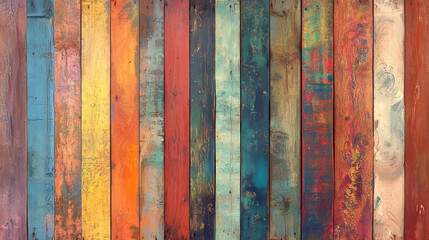 Multicolored wooden planks with rustic textured surface