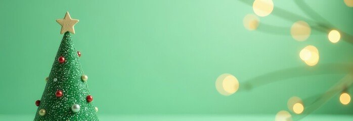 Christmas tree with a Christmas star, toys, light garlands