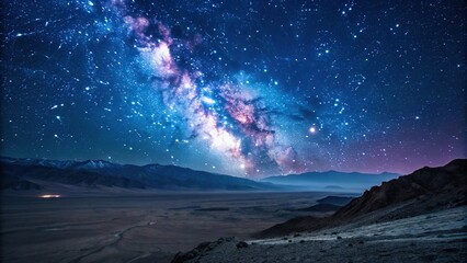 Naklejka premium Cosmic Landscape with Vibrant Colors and Deep Blues, mystery, galaxy, space exploration, cosmos