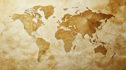 Fototapeta premium Antique paper map texture with coffee stains and torn corners, faded ink marks