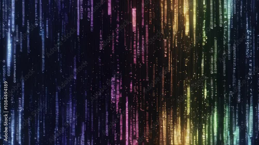 Poster vibrant abstract digital streams flowing through a dark space in a mesmerizing dance of colors