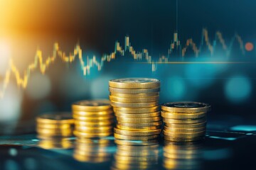 coins and graph on the background of the world