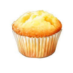 Watercolor Painting of a Golden-Brown Muffin in a Paper Liner