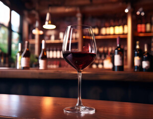 Verre de vin rouge sur la table du bar, photo d'illustration œnologie 