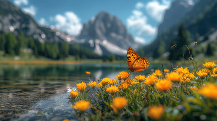 butterfly on a flower in site lake