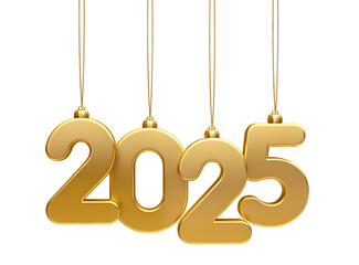 2025 Hanging Gold Numbers in 3D Render with transparent background
