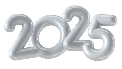 2025 Silver Balloon Numbers in 3D Render for Elegant Holiday Themes with transparent background