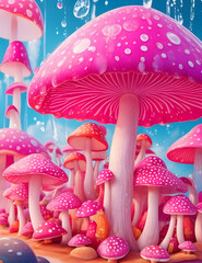 Colorful cute mashroom fungi closeup view magical mashroom wild mashroom in forest