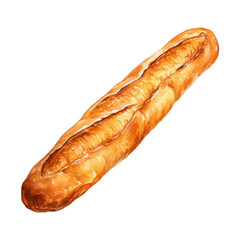 A Watercolor Painting of a Golden-Brown Crusty Baguette Loaf