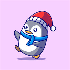 Cute Penguin cartoon illustration. Study icon concept. Flat cartoon style