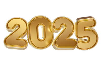 2025 Gold Numbers with Glossy Finish in 3D Render for Modern New Year Themes with transparent background