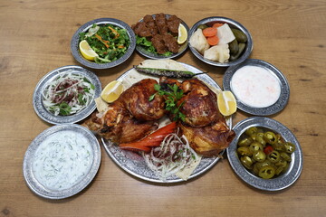 The most common variety of kebab is marinated lamb or beef cooked on a skewer. Vegetables are sometimes cooked along with them, wherein typical vegetables include eggplant, tomato, bell pepper, onions