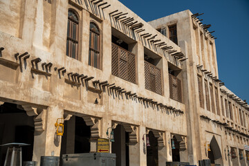 Souq Waqif in Doha, Qatar, is a vibrant and historic market known for its traditional Qatari architecture and bustling atmosphere.