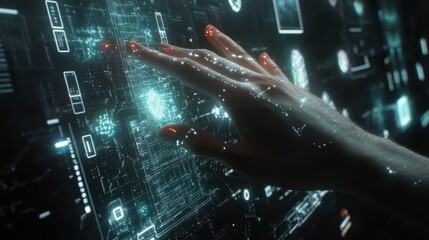 Hand touching modern interface digital transformation and metaverse concept. connection next generation technology and new era of innovation.