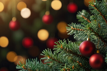 christmas background with christmas tree and decorations