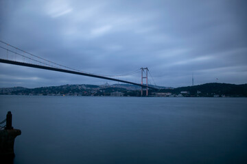 A view of the July 15 Martyrs Bridge. Sunset view from the Bosphorus Bridge on the Bosphorus.
