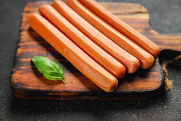 sausages meat pork, beef, chicken dish Fresh delicious gourmet food background on the table rustic food top view copy space