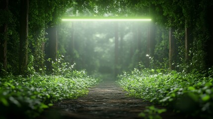 Fototapeta premium A forest with three lights shining on it