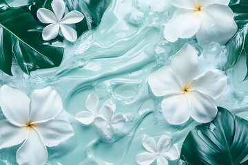 Obraz premium Dewy Leaves and Flowers