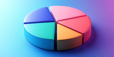 Obraz premium Colorful Pie Chart Representing Data Distribution, Designed in a Modern Style on a Gradient Background Showcasing Various Segments Labeled by Different Hues