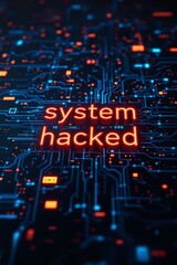 Fototapeta premium Digital Cybersecurity Breach Concept with 'System Hacked' Text on Circuit Background