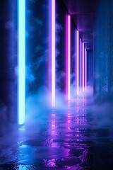 Fototapeta premium Futuristic Neon Corridor with Colorful LED Lights and Fog