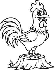 Fototapeta premium Black and White Vector Illustration of a Happy Rooster - Cheerful Rooster Design