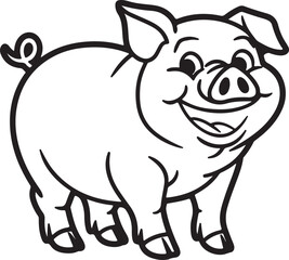 Happy Pig with a Big Smile Line Art Illustration - Cute Pig Design

