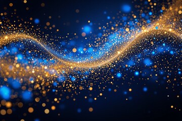 Abstract Wave of Colorful Sparkles in Blue and Gold