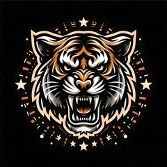a fierce tiger head, rendered in a bold and dynamic style. 