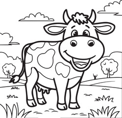 Playful Calf with Two Small Horns Coloring Book Vector - Cute Baby Cow Design for Kids

