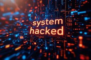 Cybersecurity Concept - 'System Hacked' Visual Representation with Digital Circuitry