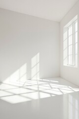 Fototapeta premium Sleek Minimalist Room with Natural Light and Geometric Shadows