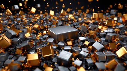 Fototapeta premium Abstract 3D Gold and Silver Cubes Background Luxury Minimalist Geometric