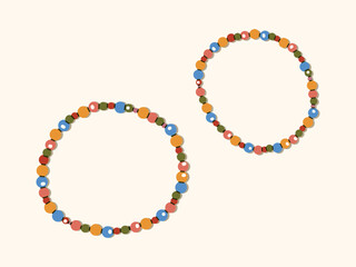 Two bracelets with multi-colored beads. Jewelry, bijouterie, accessories, beauty and fashion. Vector illustration
