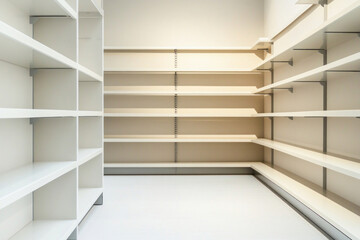 Empty white shelves representing new beginnings and minimalist design