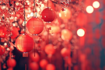 Fototapeta premium Generative AI picture concept of chinese asian new year, traditional decorations customs food carnival 