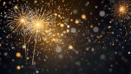 Obraz premium Two golden fireworks burst against a dark background with glittering sparks.