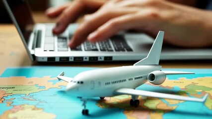 Modern Travel Preparation: Airplane Model on Map with Online Trip Planning