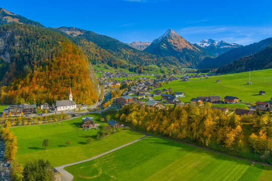 The village of AU in the region of Bregenzerwald, state of Vorarlberg, Austria, Drone Photography