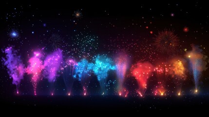 Fototapeta premium Beautiful colorful holiday fireworks in the evening sky