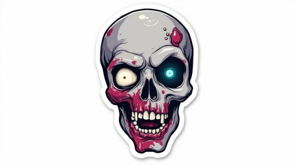 Colored Zombie Head Sticker on White Background