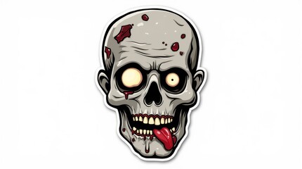 Fototapeta premium Colored Zombie Head Sticker on White Background