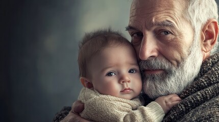 Obraz premium concept generation and development. elderly man and baby holding