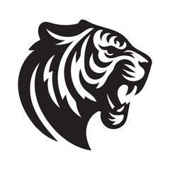 Roaring Tiger head silhouette, perfect for pet-themed designs and branding projects, ideal for logos, artwork, and digital creations, pet-related projects, perfect for canine lovers