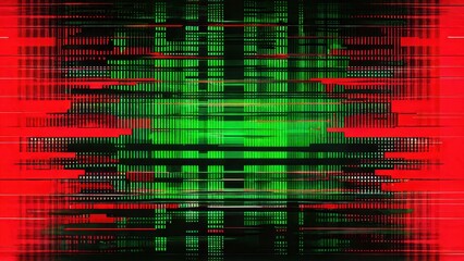 Abstract digital art featuring vibrant green and red patterns and lines.