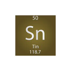 Sn Tin Post transition metal Chemical Element Periodic Table. Simple flat square vector illustration, simple clean style Icon with molar mass and atomic number for Lab, science or chemistry class.