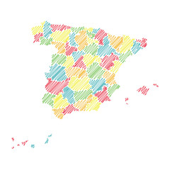 Spain with provinces, thread map line vector illustration 1