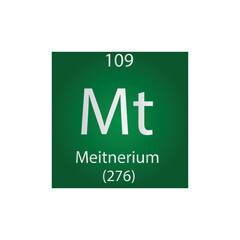 Mt Meitnerium  Chemical Element Periodic Table. Simple flat square vector illustration, simple clean style Icon with molar mass and atomic number for Lab, science or chemistry class.