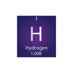 Obraz premium H Hydrogen Non reactive metal Chemical Element Periodic Table. Simple flat square vector illustration, simple clean style Icon with molar mass and atomic number for Lab, science or chemistry class.